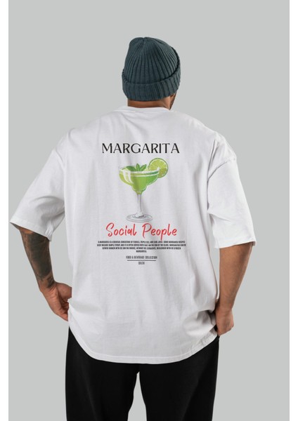 Margarita Kokteyl Baskılı Oversize T-Shirt Erkek Kadın %100 Pamuk Bisiklet Yaka Tişort