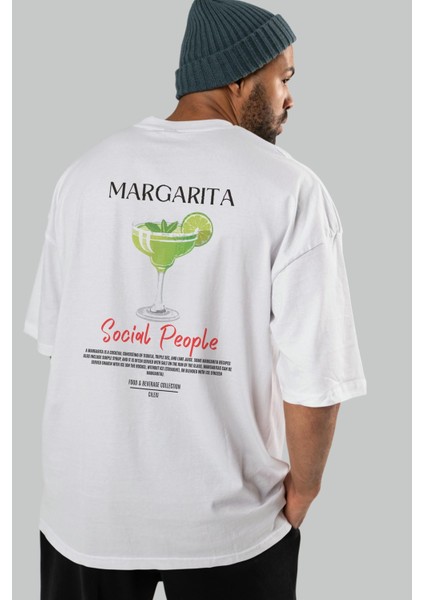 Margarita Kokteyl Baskılı Oversize T-Shirt Erkek Kadın %100 Pamuk Bisiklet Yaka Tişort