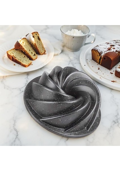 Thermo Döküm Gövdeli Rüzgar Gülü Kek Kalıbı 26CM, Dilimli ve Döküm, Siyah Granit Benekli Pişirme Kabı, Kolay Çıkarma, Dayanıklı Alüminyum Alaşım