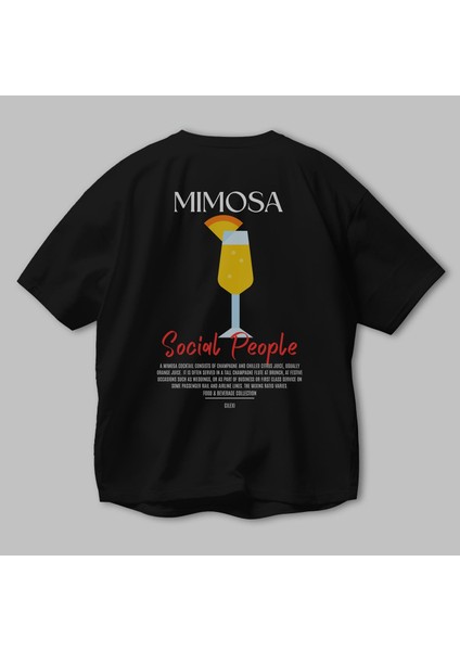 Mimosa Kokteyl Baskılı Oversize T-Shirt Erkek Kadın %100 Pamuk Bisiklet Yaka Tişort modelleri