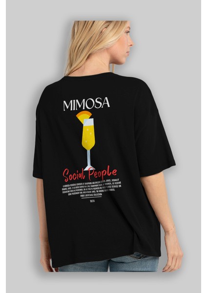 Mimosa Kokteyl Baskılı Oversize T-Shirt Erkek Kadın %100 Pamuk Bisiklet Yaka Tişort fırsatları