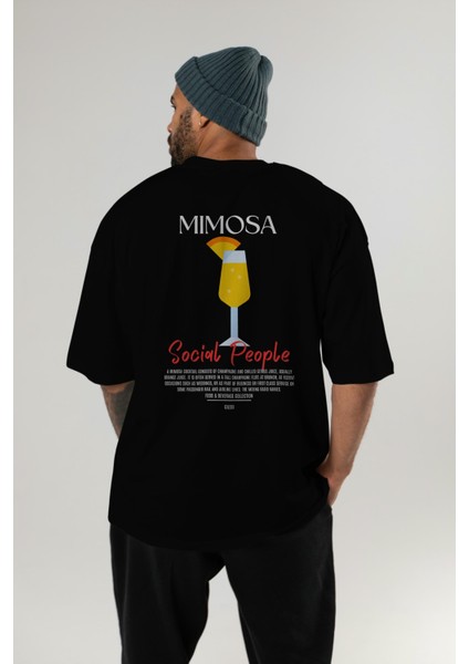 Mimosa Kokteyl Baskılı Oversize T-Shirt Erkek Kadın %100 Pamuk Bisiklet Yaka Tişort indirimleri