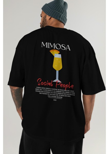 Mimosa Kokteyl Baskılı Oversize T-Shirt Erkek Kadın %100 Pamuk Bisiklet Yaka Tişort