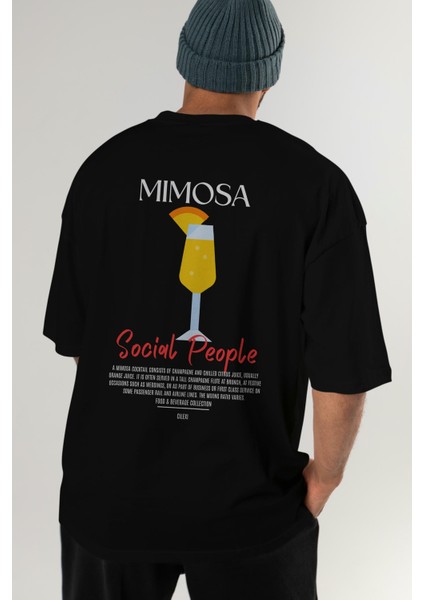 Mimosa Kokteyl Baskılı Oversize T-Shirt Erkek Kadın %100 Pamuk Bisiklet Yaka Tişort