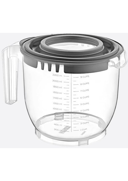 Home 2200 ml Kapaklı Mikser Kabı, Kaydırmaz Tabanlı ve Kulplu, Dayanıklı ve Çok Yönlü Mutfak Aleti Pp Plastik