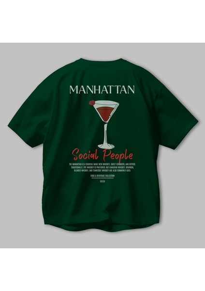 Manhattan Kokteyl Baskılı Oversize T-Shirt Erkek Kadın %100 Pamuk Bisiklet Yaka Tişort modelleri