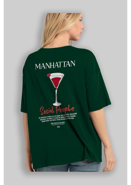Manhattan Kokteyl Baskılı Oversize T-Shirt Erkek Kadın %100 Pamuk Bisiklet Yaka Tişort fırsatları