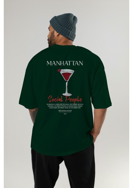 Manhattan Kokteyl Baskılı Oversize T-Shirt Erkek Kadın %100 Pamuk Bisiklet Yaka Tişort indirimleri