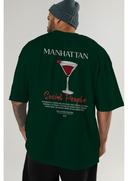 Manhattan Kokteyl Baskılı Oversize T-Shirt Erkek Kadın %100 Pamuk Bisiklet Yaka Tişort