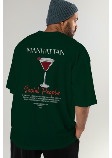 Manhattan Kokteyl Baskılı Oversize T-Shirt Erkek Kadın %100 Pamuk Bisiklet Yaka Tişort