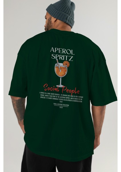Aperol Sprıtz Kokteyl Baskılı Oversize T-Shirt Erkek Kadın %100 Pamuk Bisiklet Yaka Tişort