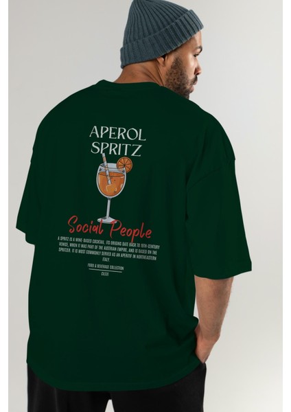 Aperol Sprıtz Kokteyl Baskılı Oversize T-Shirt Erkek Kadın %100 Pamuk Bisiklet Yaka Tişort