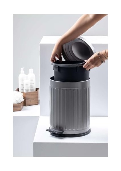 5-12- 16 Lt Vintage Serisi Amortisör Kapaklı Çöp Kovası (Banyo - Mutfak - Tuvalet - Balkon) (Gri, 16 Litre) modelleri