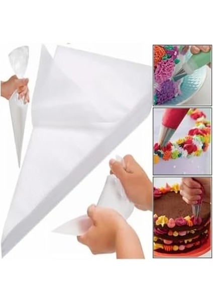 50 Adet Tek Kullanımlık Krema Sıkma Torbası - Profesyonel Pasta ve Tatlı Süsleme Için Dayanıklı Glazür Torbaları modelleri