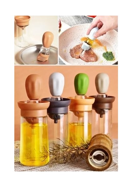 Hazneli Silikon Yağ Sos ve Yumurta Fırçası Yağ Fırçası Yağlık Silikon Fırçalı Yağdanlık - Krem fiyatları