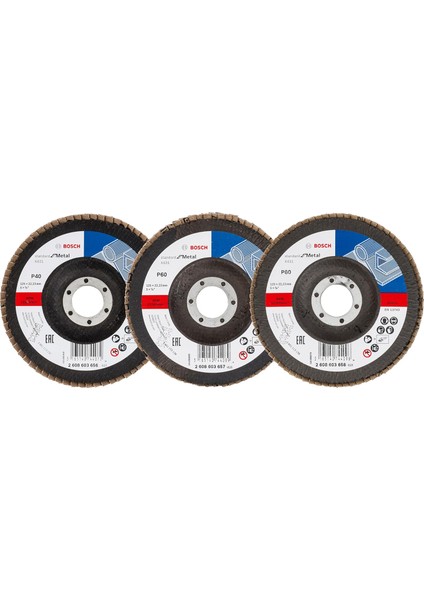 Professional 3 Adet Flap Disk Seti X431 Standard For Metal, Çelik ve Paslanmaz Çelik Taşlama Için, Açılı, 125 Mm, Kum Kalınlığı 40/60/80, Küçük Avuç Taşlama Makineleri Için Uygundur
