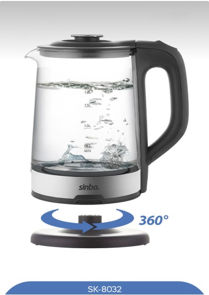 SK-8032 Cam Kettle Kablosuz Su Isıtıcı 1.8l modelleri
