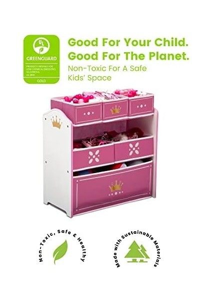 Children Prenses Tacı Tasarım ve Mağaza 6 Kutu Oyuncak Saklama Düzenleyici - Greenguard Gold Sertifikalı, Beyaz/pembe fiyatları