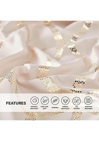 Spaces Vivian Yorgan Seti Ultra Yumuşak Dört Mevsim Hafif Modern Geometrik Glam Metalik Baskılı Yatak Takımı, Uyumlu Şemsiye, Dekoratif Yastık, Tam/kraliçe, Geometrik Allık/altın modelleri