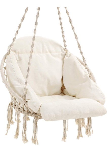 Asma Koltuk, Asma Sallanan Koltuk, Kalın Yastıklı Asma Sandalye, 120 Kg'a Kadar Yüklenebilir, Bahçe, Balkon, Oturma Odası, Teras, Iskandinav Tarzı, Modern, Bej GDC042M01 Için