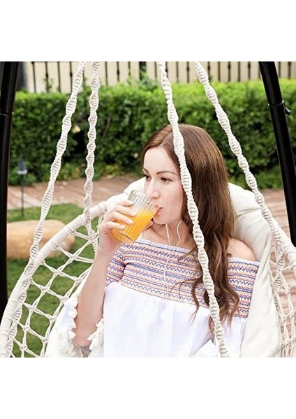 Asma Koltuk, Asma Sallanan Koltuk, Kalın Yastıklı Asma Sandalye, 120 Kg'a Kadar Yüklenebilir, Bahçe, Balkon, Oturma Odası, Teras, Iskandinav Tarzı, Modern, Bej GDC042M01 Için fiyatları