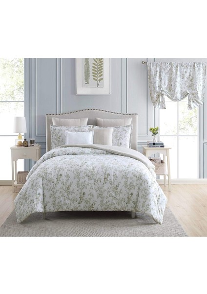 Ashley Home | Lindy Collection | Lüks Ultra Yumuşak Pamuk Yorgan, Tüm Sezon Premium 7 Parça Set, Ev Dekoru Için Şık Zarif Tasarım, Kral, Yeşil