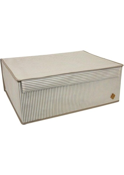 Çok Amaçlı Saklama Kutusu, Baza Organizer, Çizgili Desenli, Kahverengi, 50X30X19CM Boyutlarında