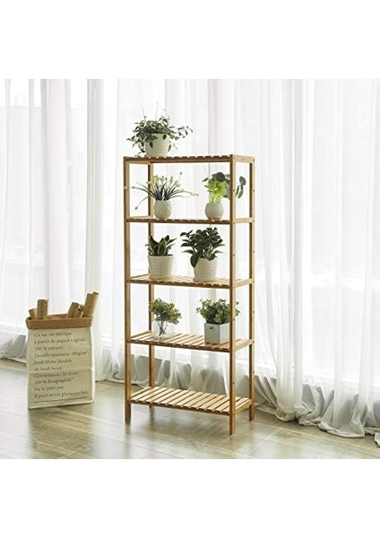 Banyo Rafı 5 Katlı Bambu Dik Raf 9 Seviyede Yüksekliği Ayarlanabilir Çok Fonksiyonlu, Oturma Odası, Koridor, Mutfak Için Uygun 60X26X130 cm Doğal Renk BCB35Y modelleri