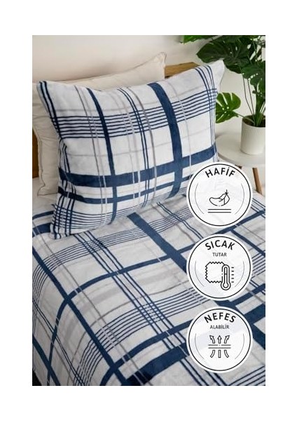 Parça Woolly Tek Kişilik Battaniye Yatak Örtüsü Seti - Mavi modelleri