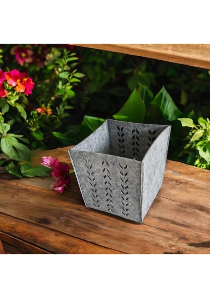 Keçe Saklama Kutusu - Gri Renk, 16X16X16 cm Dekoratif Organizer Sepet, 3 mm Kalınlıkta, Çok Amaçlı Tekli Kutu