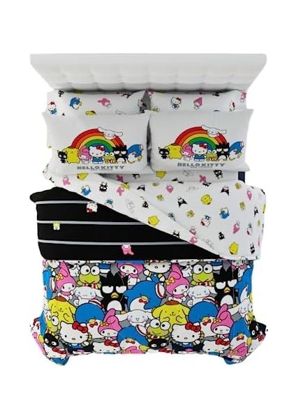 Sanrio Hello Kitty & Friends Nevresim Takımı 7 Parça Süper Yumuşak Yorgan ve Çarşaf Seti, Şamlı, Tam, (%100 Resmi Lisanslı Ürün) Koleksiyon Ürünleri fiyatları