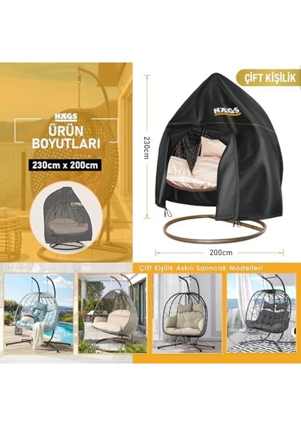 Bahçe Salıncağı Örtüsü, Rattan Salıncak Koltuk Koruma Kılıfı Brandası, Hamak Sandalye Dış Mekan Su Geçirmez Mobilyası Koruyucu Örtü - Çift Kişilik, 230 x 200CM modelleri