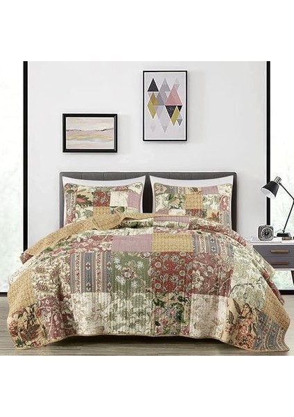 Collection Delaney 3 Parça Çiçekli Yama Işi Önceden YIKANMIŞ%100 Pamuk Yorgan Seti, Queen fiyatları