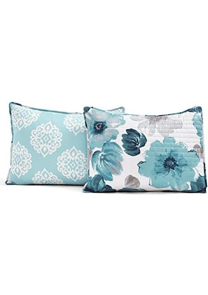 Decor Leah 3 Parça Çiçekli Ters Çevrilebilir Yorgan Seti, King, Mavi fiyatları