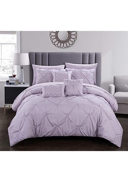 Home Hannah 10 Parça Yorgan Seti, Bir Torbada Komple Yatak, Tutam Pileli, Fırfırlı Pintuck Yatak Takımı, Çarşaf ve Dekoratif Yastıklı, Yastık Kılıfı Dahil, Kraliçe Lavanta modelleri