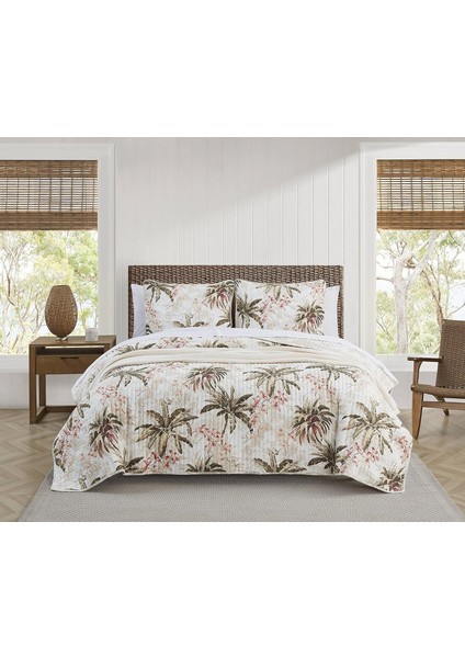 Bahama Bonny Cove Ters ÇEVRILEBILIR%100 Pamuk-Yorgan Seti, Kraliçe, Tropikal Beyaz