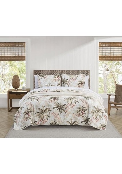 Bahama Bonny Cove Ters ÇEVRILEBILIR%100 Pamuk-Yorgan Seti, Kraliçe, Tropikal Beyaz modelleri