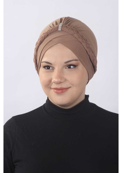 Çift Örgülü Bone Karamel