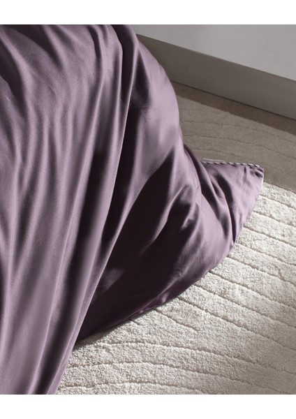 Verne King Size %100 Pamuk 208 Tc Baskılı Saten Nevresim Takımı - Beyaz/mürdüm