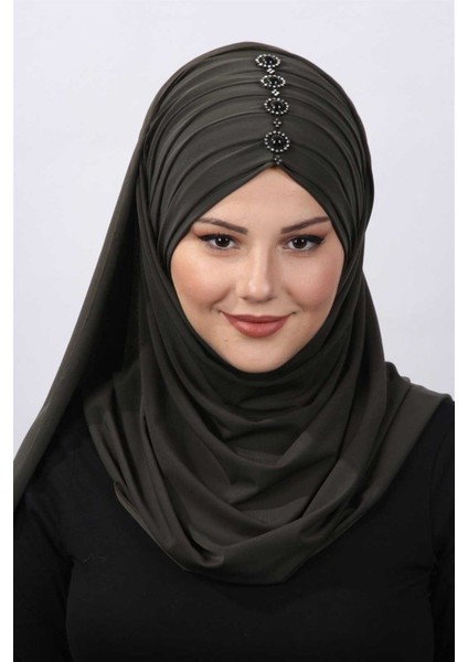 Pileli Taşlı Şal Haki