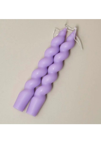 Lila Spiral Burgu Şamdan Dekoratif Mum 2 Adet