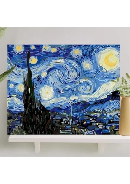 Sayılarla Boyama Tuval Seti Fırça Boya Dahil (Çıtalı) 40X50 cm - Yıldızlı Gece