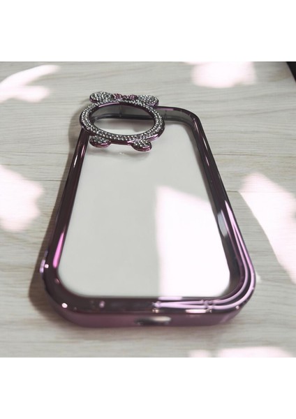 IPHONE 15 Pro Max Pembe Renk Mickey Mouse Miki Lüx Taşlı Silikon Telefon Kılıfı