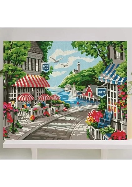 Sayılarla Boyama Tuval Seti Fırça Boya Dahil (Çıtalı) 40X50 cm - Sahil Kasabası