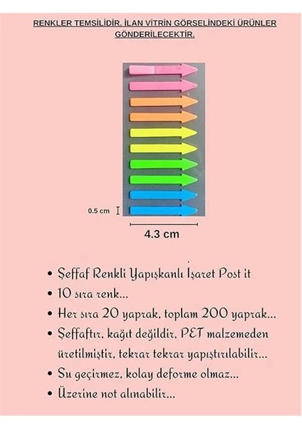 Şeffaf Renkli Yapışkanlı Not Kağıdı Işaret Şerit (Işaret 6) fiyatları