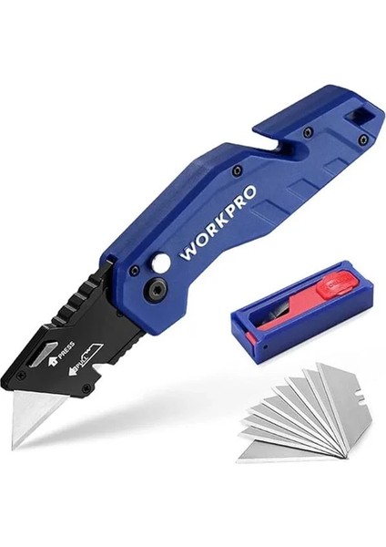 WP211008 Profesyonel Katlanır Çok Amaçlı Rötuş Maket Bıçağı + 10 Adet Yedek