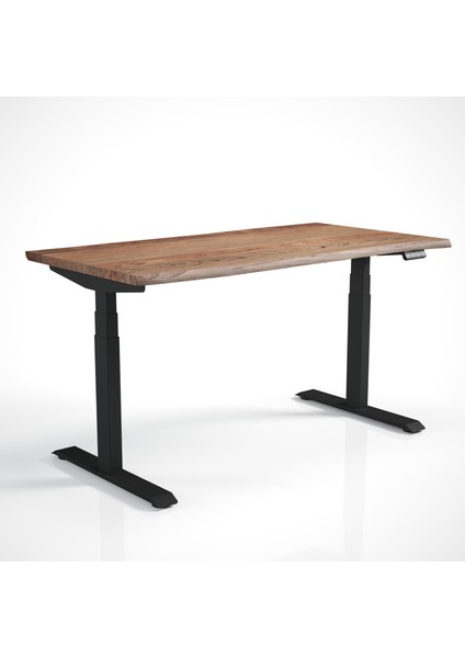 Regula Desk Solid N - Elektrikli Yüksekliği Ayarlanabilir Natürel Kenar Masif Ceviz Çalışma Masası - Siyah Ayak, Ceviz Masif Tabla, 180X80 cm