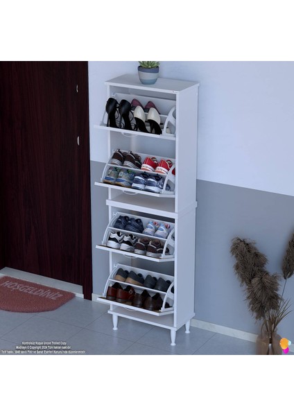 Umay' 2 Li Kapı Önü 52 x 160 x 25,5 Cm’ Lik 4 Düşer Kapak 8 Göz Bölmeli Ayakkabılık