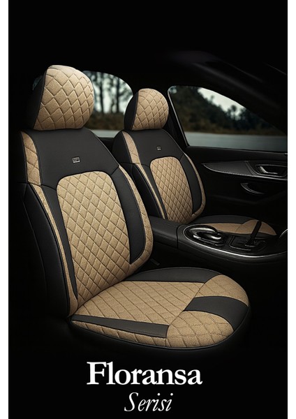 Fiat Egea Sedan 2015–SONRASI Floransa Serisi Eviza Bej Siyah Koltuk Kılıfı