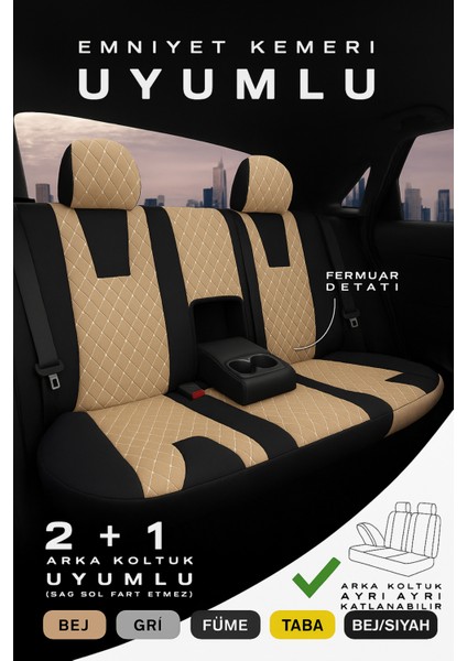 Mitsubishi Attrage 2014 ve Sonrası Floransa Serisi Eviza Bej Siyah Koltuk Kılıfı fırsatları